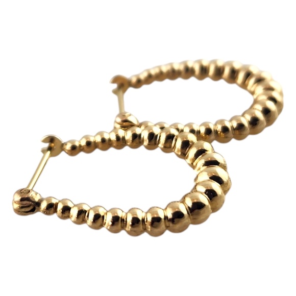 14 Karat Yellow Gold Oval Puffy Bead Hoop Earrings #18996 - Picture 4 of 8